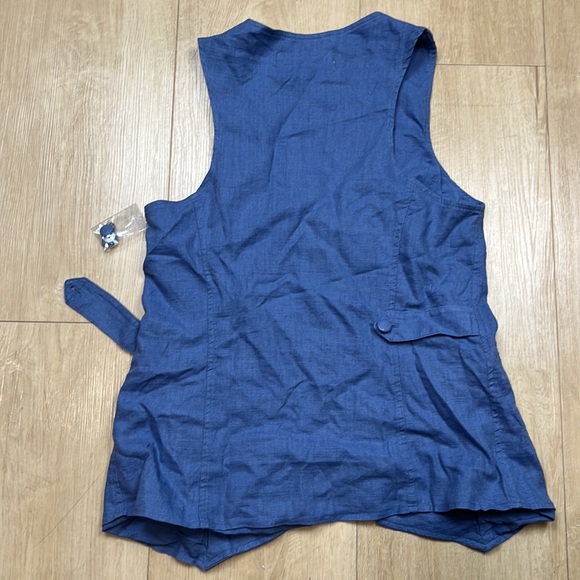 Free People "Millie" Linen Vest Denim grey blue button up natural fiber 1427 - Picture 10 of 11